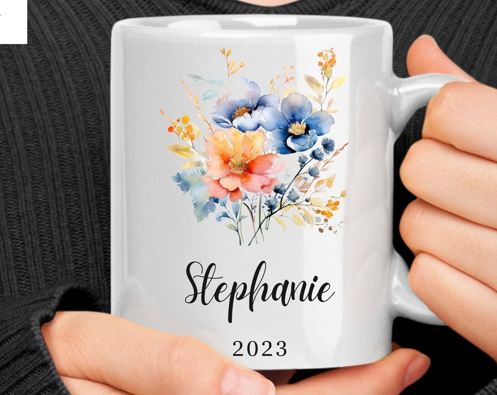 Personalized Flower Coffee Mug Custom Name Cup Valentine’s Day Gift For Her Co