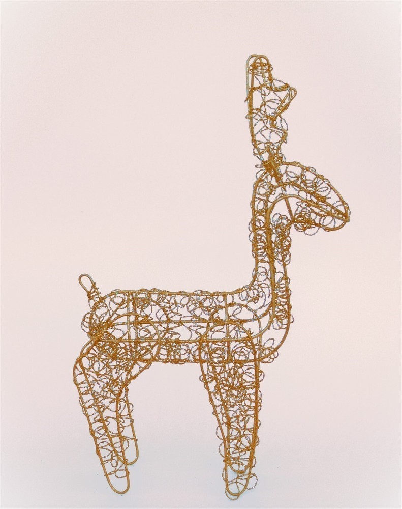 Gold Tone Sparkle Twisted Metal Wire Decorative Reindeer 15