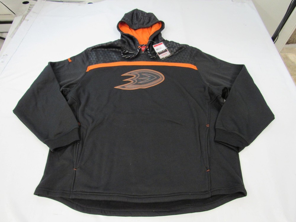 New NHL Anaheim Ducks Mens Size 2XL 2XLarge Black Polyester Reebok Hoodie $85