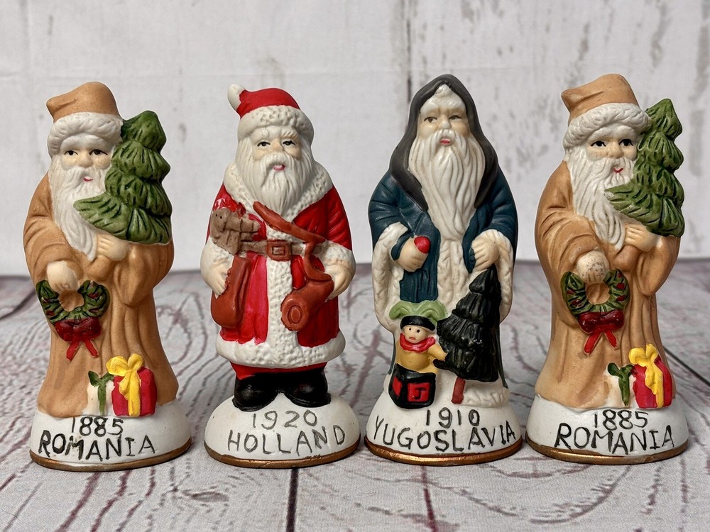 Set Of 4 Porcelain Santas Old World Santas From Around the World 4.25”