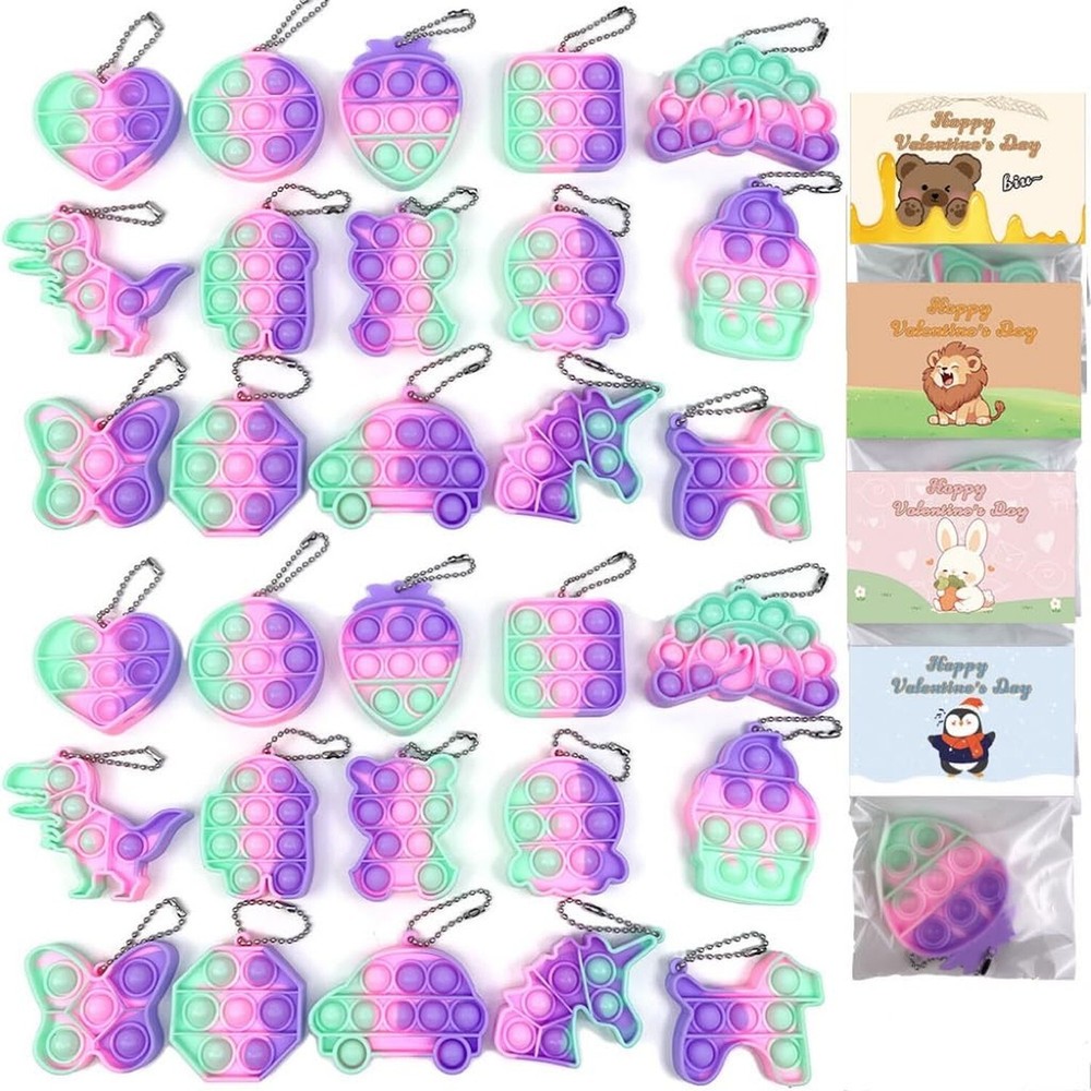 BESTOO 30PCS Prefilled Valentines Cards with Pop Fidget Toys, Bulk-Valentine'...