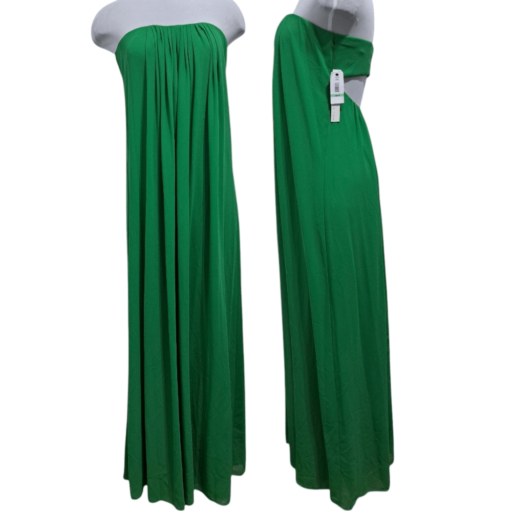 Nicole Miller Green Chiffon Strapless Cutout Maxi Dress Size 8 New With Tags