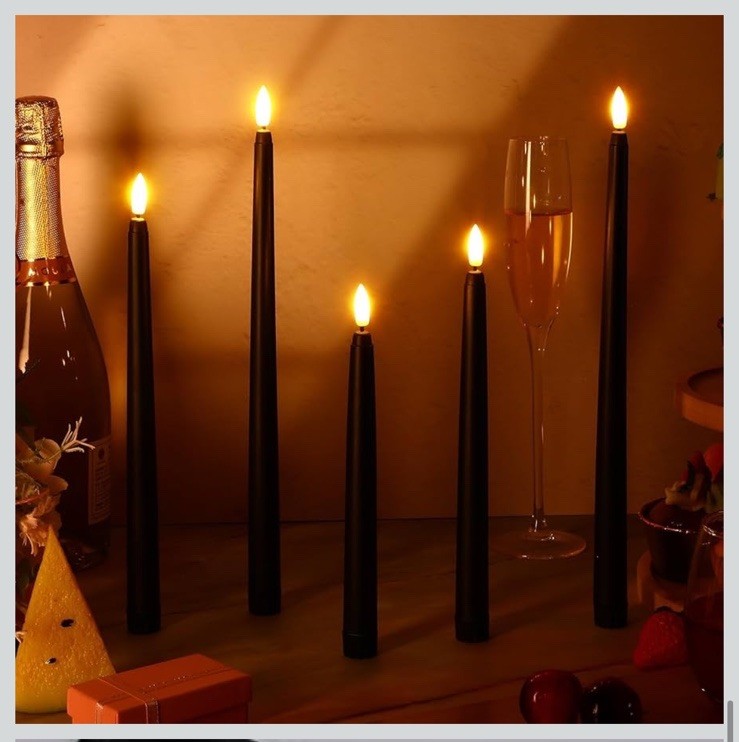 48 Flameless LED Taper Candles in 4 Sizes - Battery Operated Black Candles