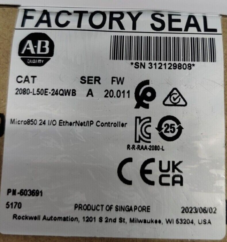 Allen-Bradley 2080-L50E-24QWB Micro850 24 I/O EtherNet Controller 2080L50E24QWB