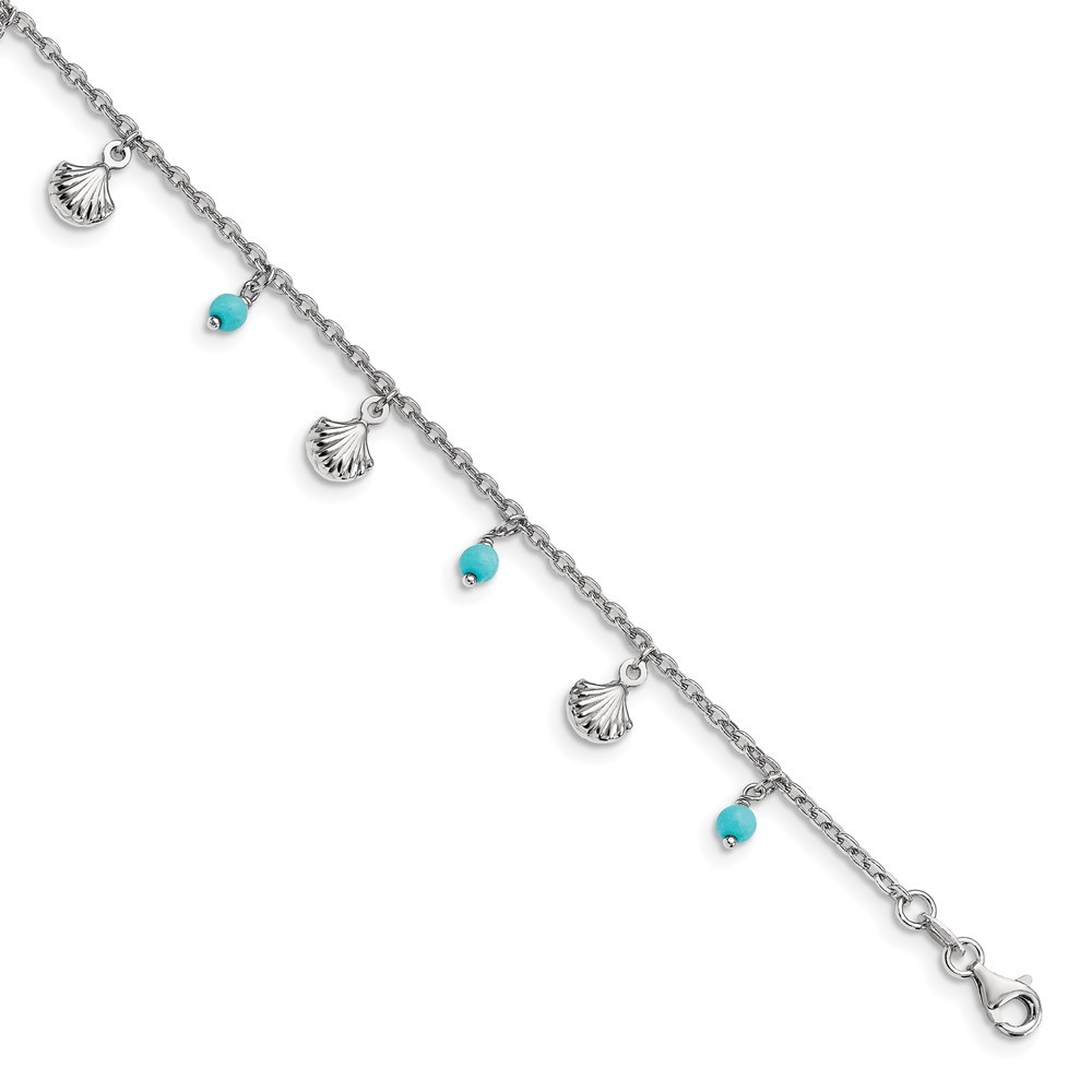 925 Silver Rhodium Turquoise Shell Anklet 9in w/1in Ext 4.3g