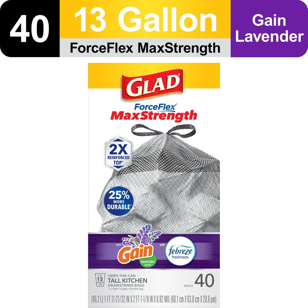 ForceFlex MaxStrength Tall Kitchen Drawstring Trash Bags, Gain Lavender
