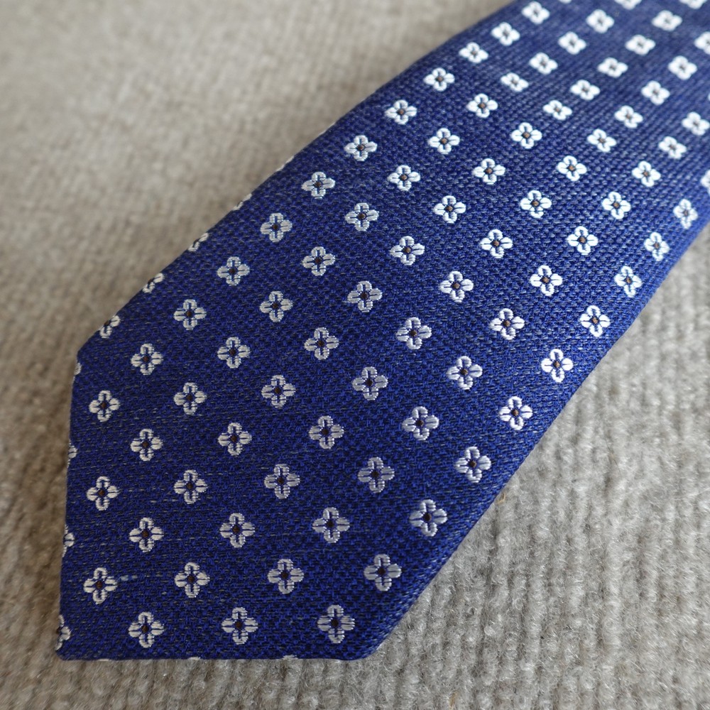 Suitsupply Tie Blue Geometric Macclesfield Made in Italy Silk Linen Blend
