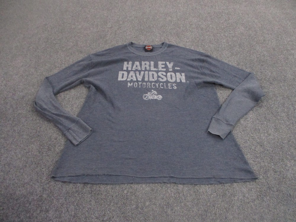Harley Davidson Shirt Adult 2XL Blue Thermal Biker USA Made Motorcycle Womens