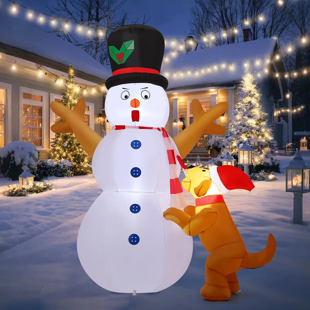6 FT Christmas Decorations Outdoor Inflatables Snowman&Dog Blow Ups with Built-I