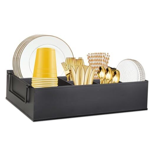 Paper Plate Dispenser Holders Utensil Caddy for Countertop,Outdoor Silverware