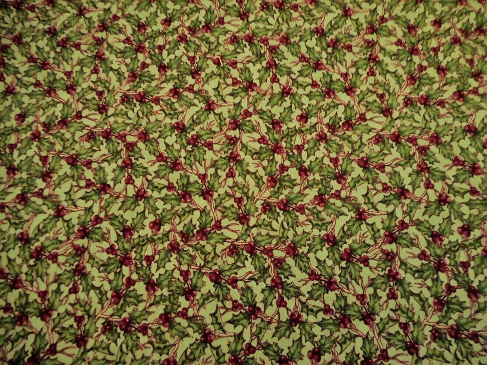 Tela de edredón de Navidad de 1 acebo de 7/8 yardas con baya sobre algodón verde premium #19 de colección