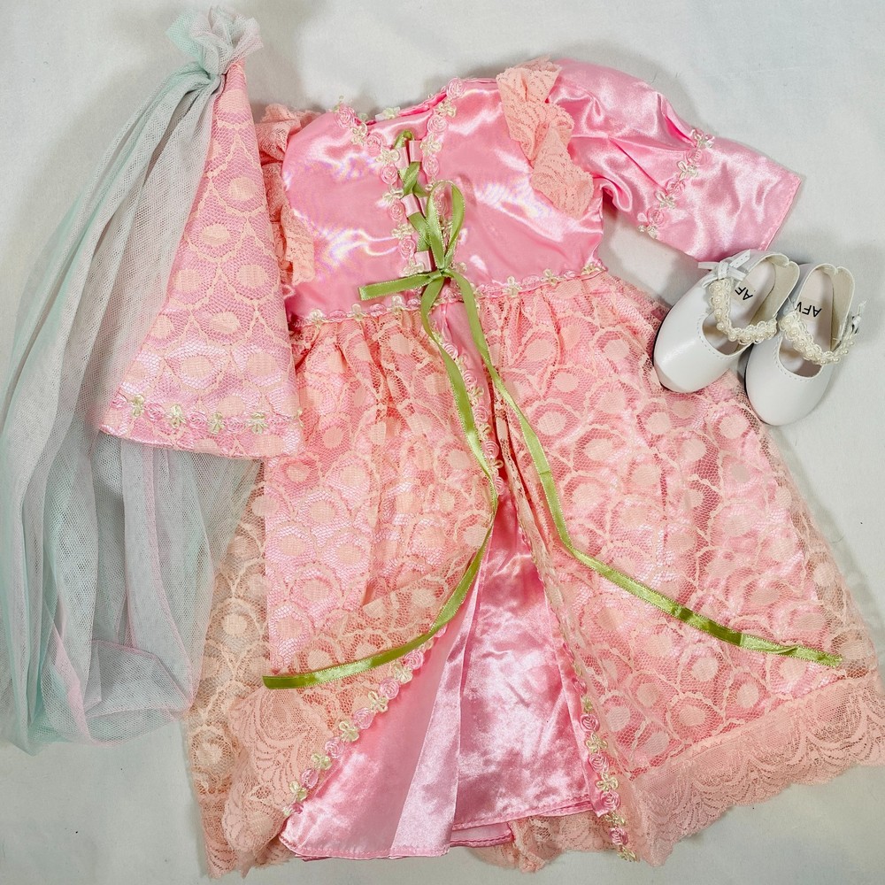 Medieval Pink Lace Princess Dress, Hat, & Shoes Set for 18