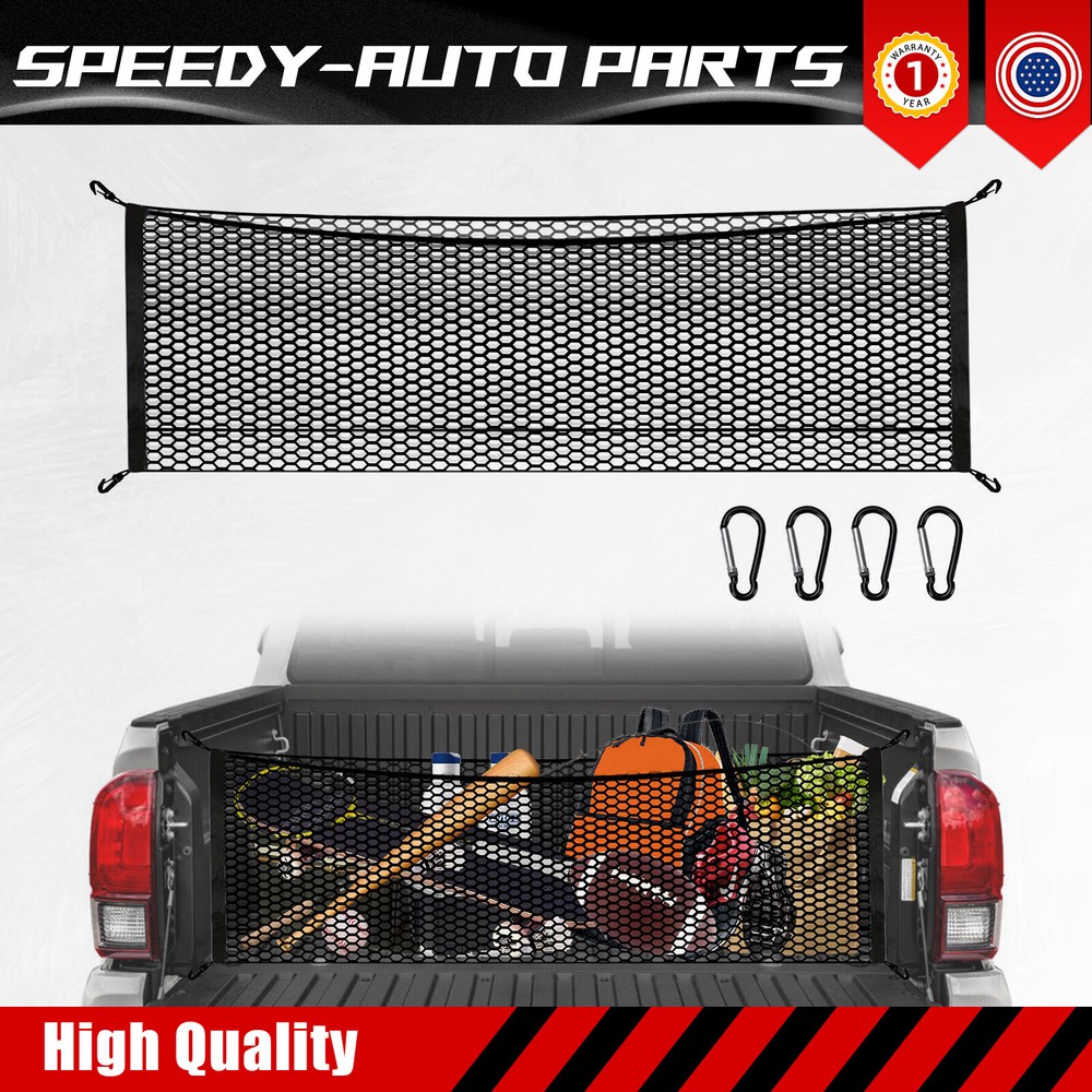 Heavy-Duty Cargo Net for Pickup Trucks with 4 Carabiner Hooks Fits Silverado F150 GMC