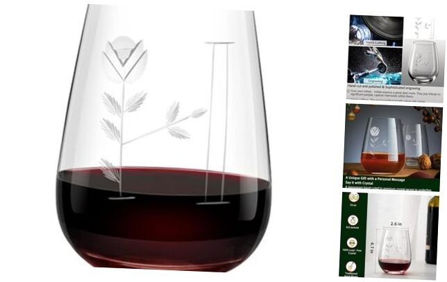 Hand-Carved Crystal Stemless Wine Glasses - Exquisite Hand-Blown Red Wine Glasses