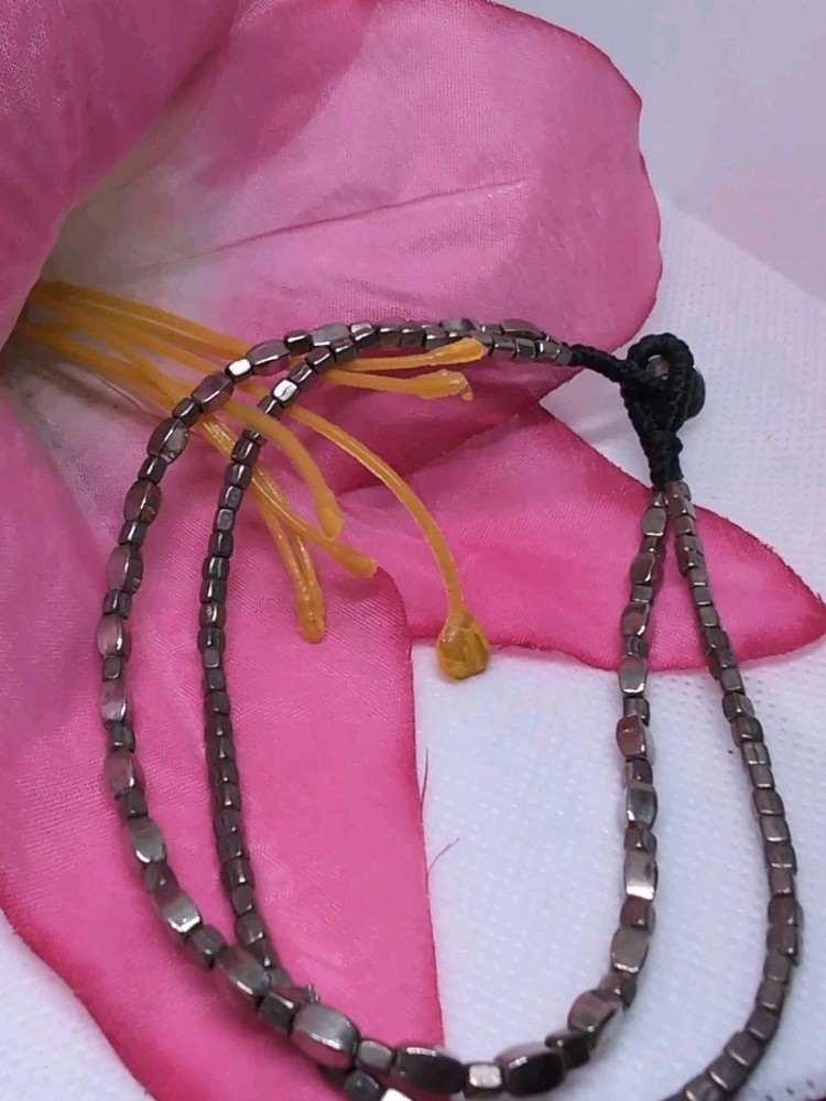 Sleek Aluminum Cubed Beads Double Strand Adjustable Anklet  