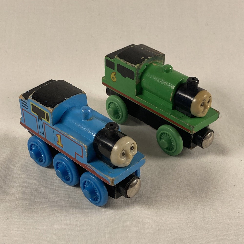 Vintage 2001 Thomas & Percy Wooden Railway Train Set Lot of 2