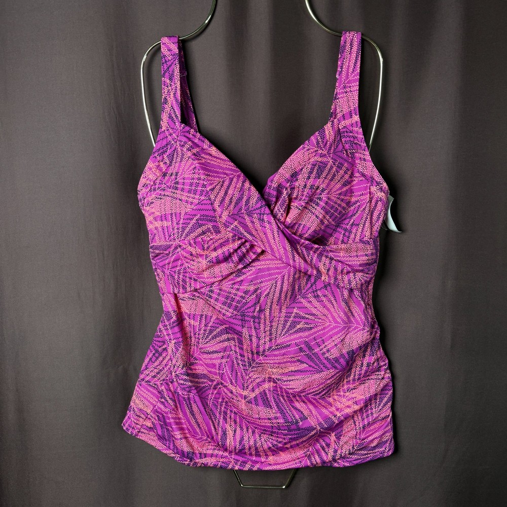 Lands End Womens 2-10 Wrap Underwire Tankini Top Swimsuit in Violet Stipple Palm Print