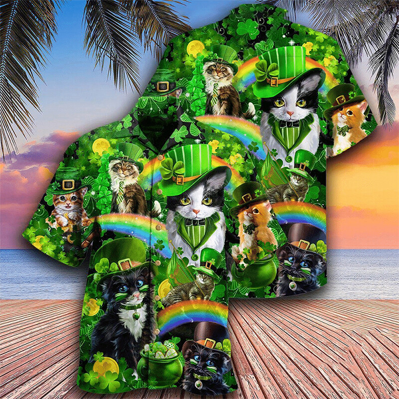 Irish Saint Patricks Day Cats Shamrocks Hawaiian Shirt