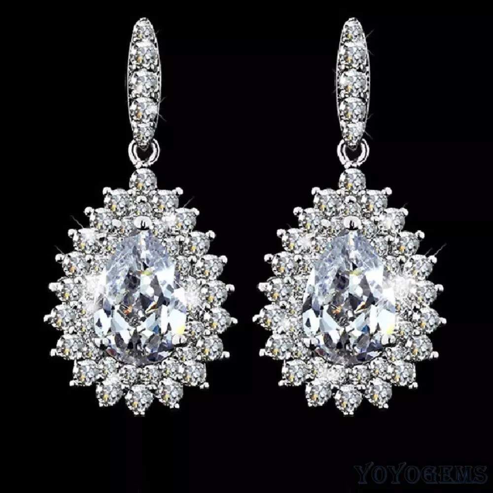 3.00Ct Pear Cut Moissanite Drop/Dangle Wedding Earrings 14k White Gold Plated