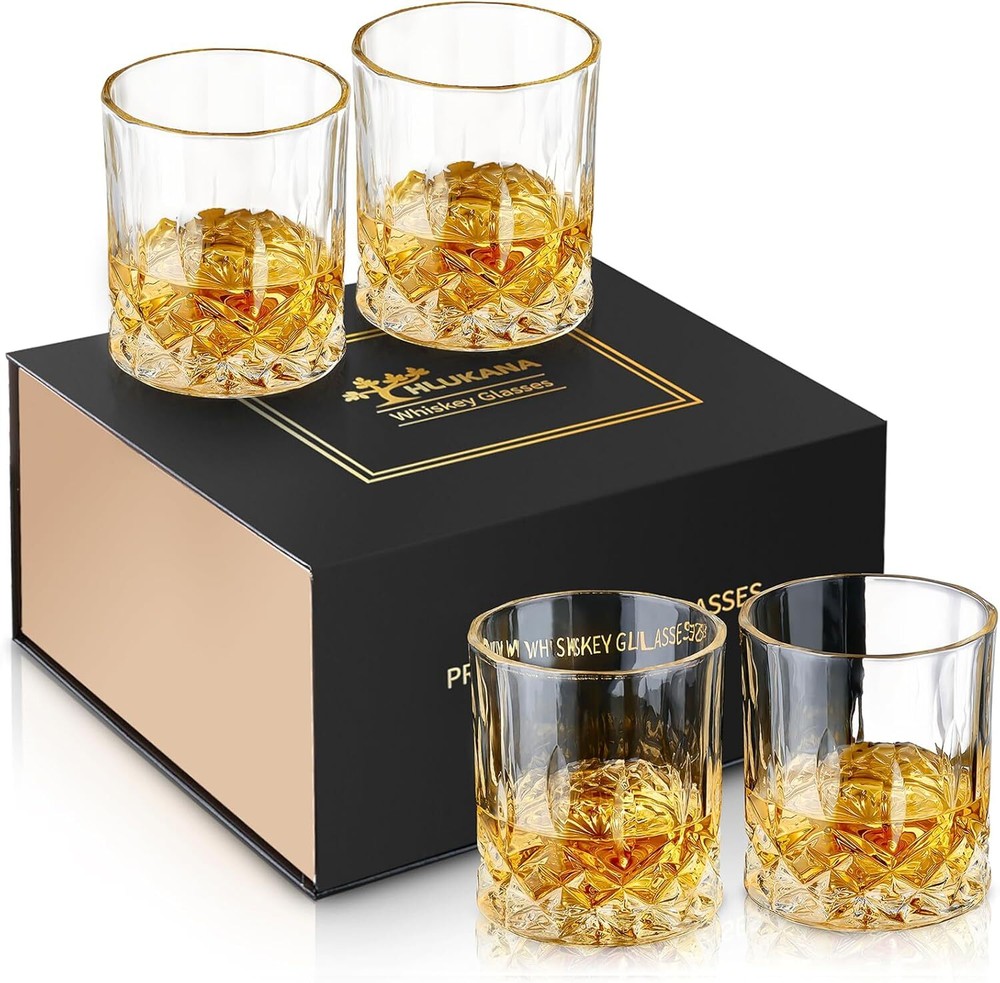 Waterford Style Double Old Fashioned Whiskey Glasses Set of 4 Crystal Scotch Tumblers-image
