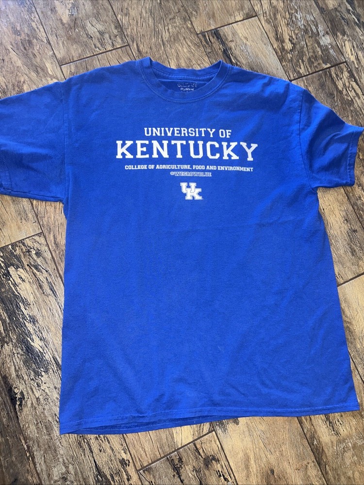 Vintage Kentucky Wildcats Shirt Mens L Blue Short Sleeve Logo Basketball NCAA