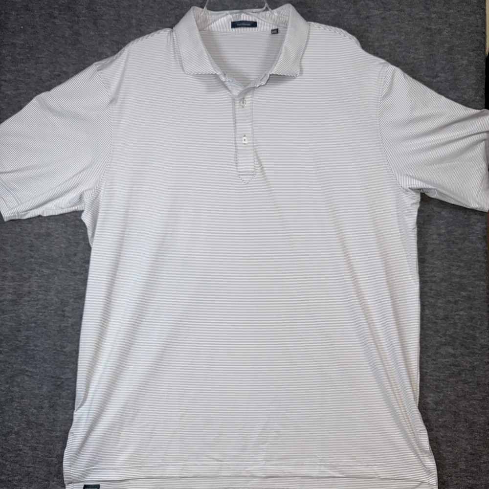 Turtleson Mens Performance Golf Casual Polo Shirt White Gray Striped Sz XXL