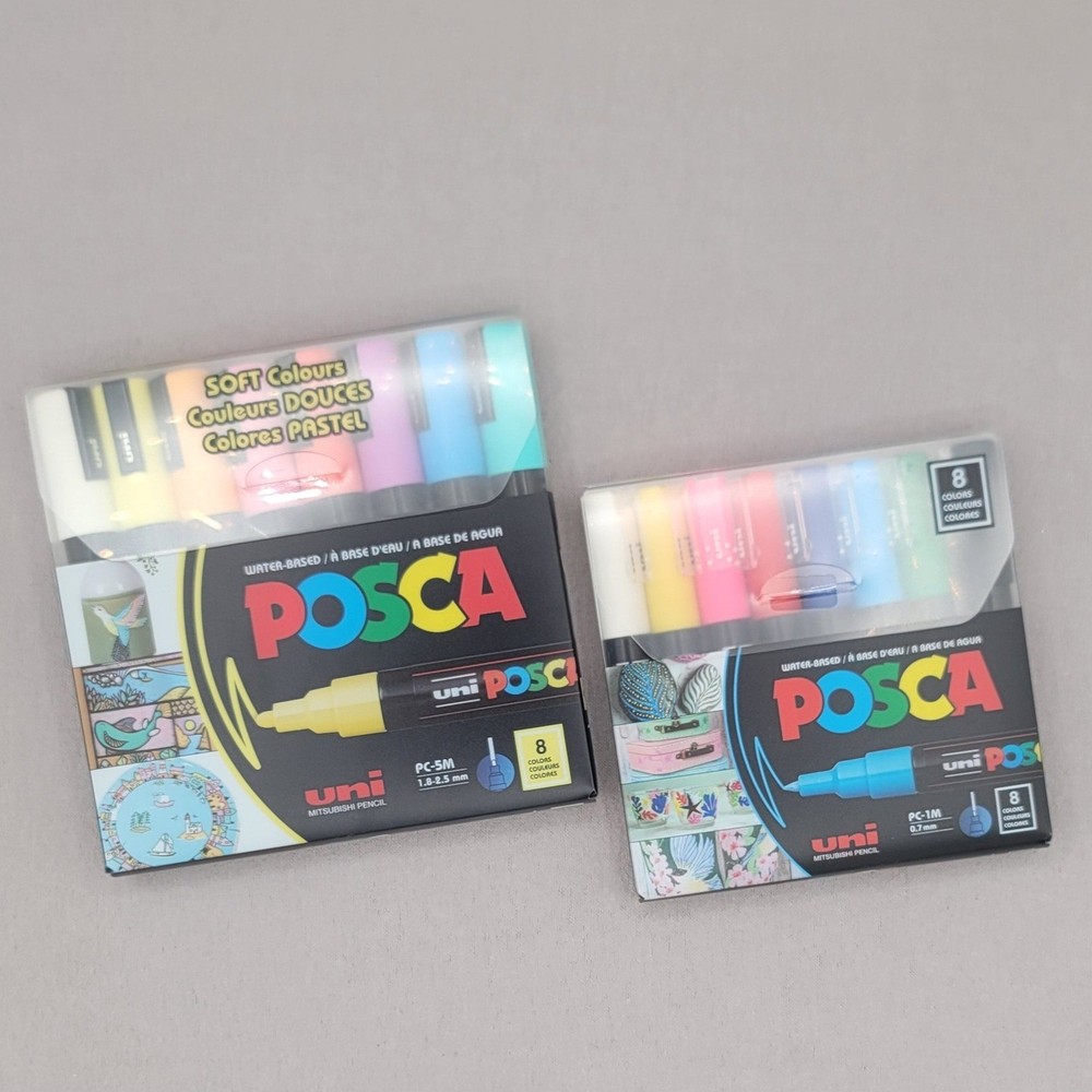 Uni Posca Paint Markers 8 Pack Set of 2 Medium Pastel & Extra Fine Standard