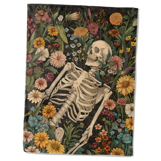 Aesthetic Skull Skeleton Flower Blanket - Ultra Soft, Cozy, Lightweight