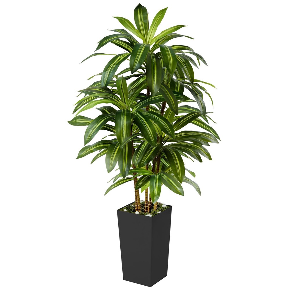 5FT Artificial Dracaena Tree in Black Tall Planter - Realistic Fake Plant for Home Decor