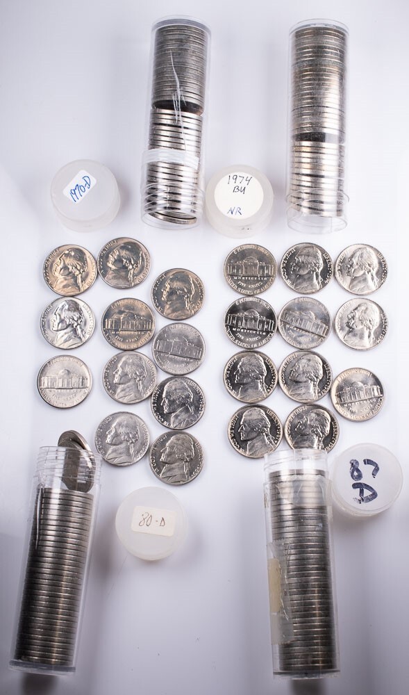1970-D 1974 1980-D 1987-D Jefferson Nickels BU Rolls 5c Lot of 4