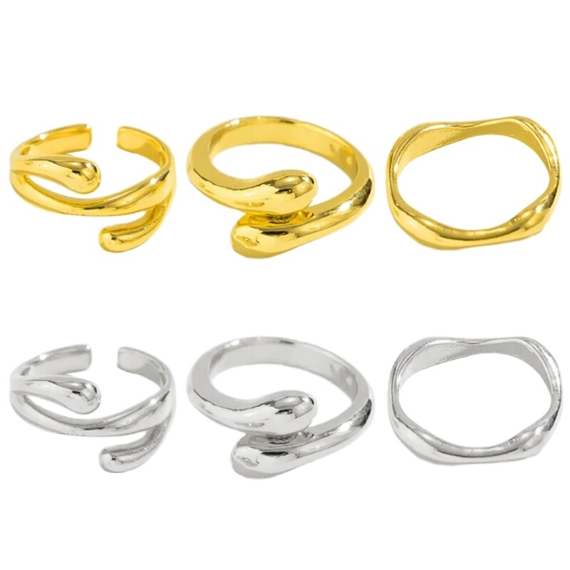 Eye Catching Gold/Silver Color Bendable Rings Jewelry Set for Women