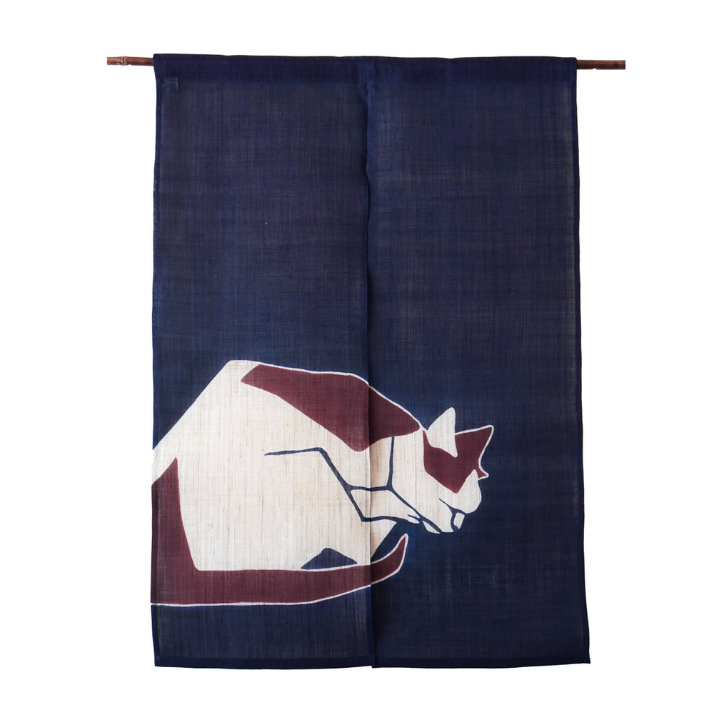 Noren Curtain Linen Indigo Cat Hisui Sugiura Art Hand-dyed Ojiya Japan 33x47