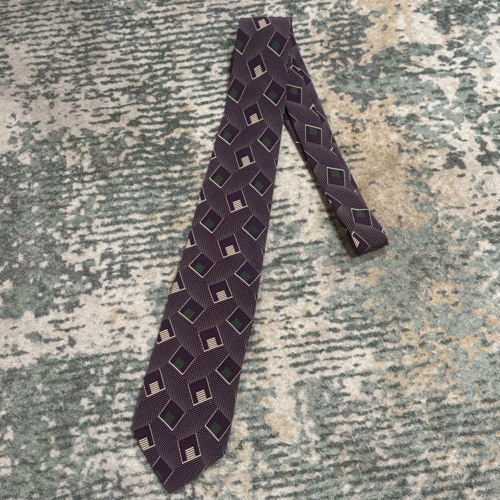 Vintage 90s Polo By Ralph Lauren Purple Geometric Necktie Made In USA Silk
