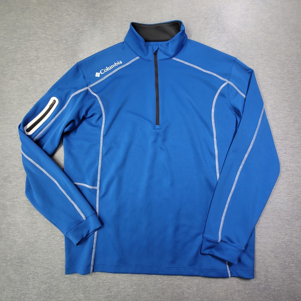 Columbia Golf Pullover Men Large Blue 1/4 Zip Mock Neck Lightweight Logo Stretch