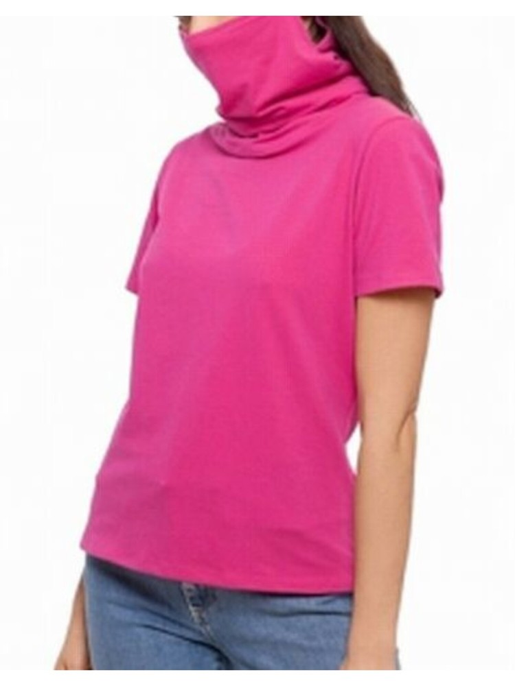 BETSY & ADAM Womens Pink Attached Face Mask Relaxed Fit I Short Sleeve Top XS