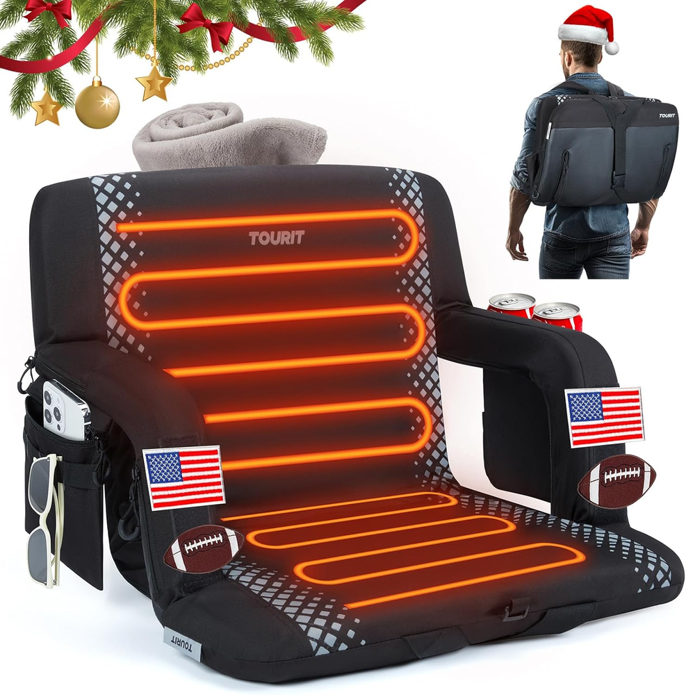 Heated Stadium Bleacher Seats with Back Support and Cushion，24”Wide 3 Level Heat