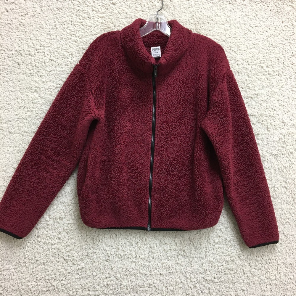 Victoria's Secret Pink Fleece Sherpa Full Zip Sweater Women's Medium Red
