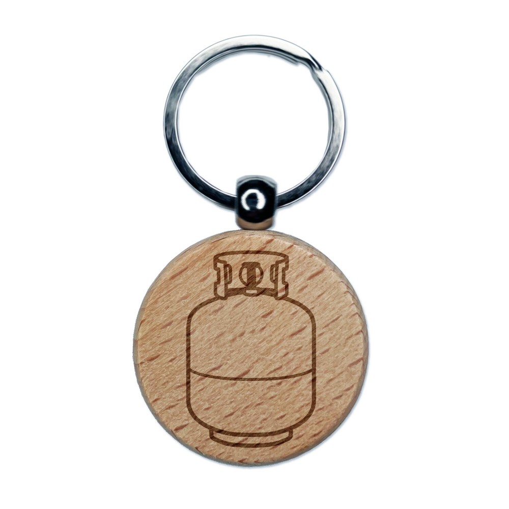 Propane Gas Tank BBQ Grilling Engraved Wood Round Keychain Tag Charm