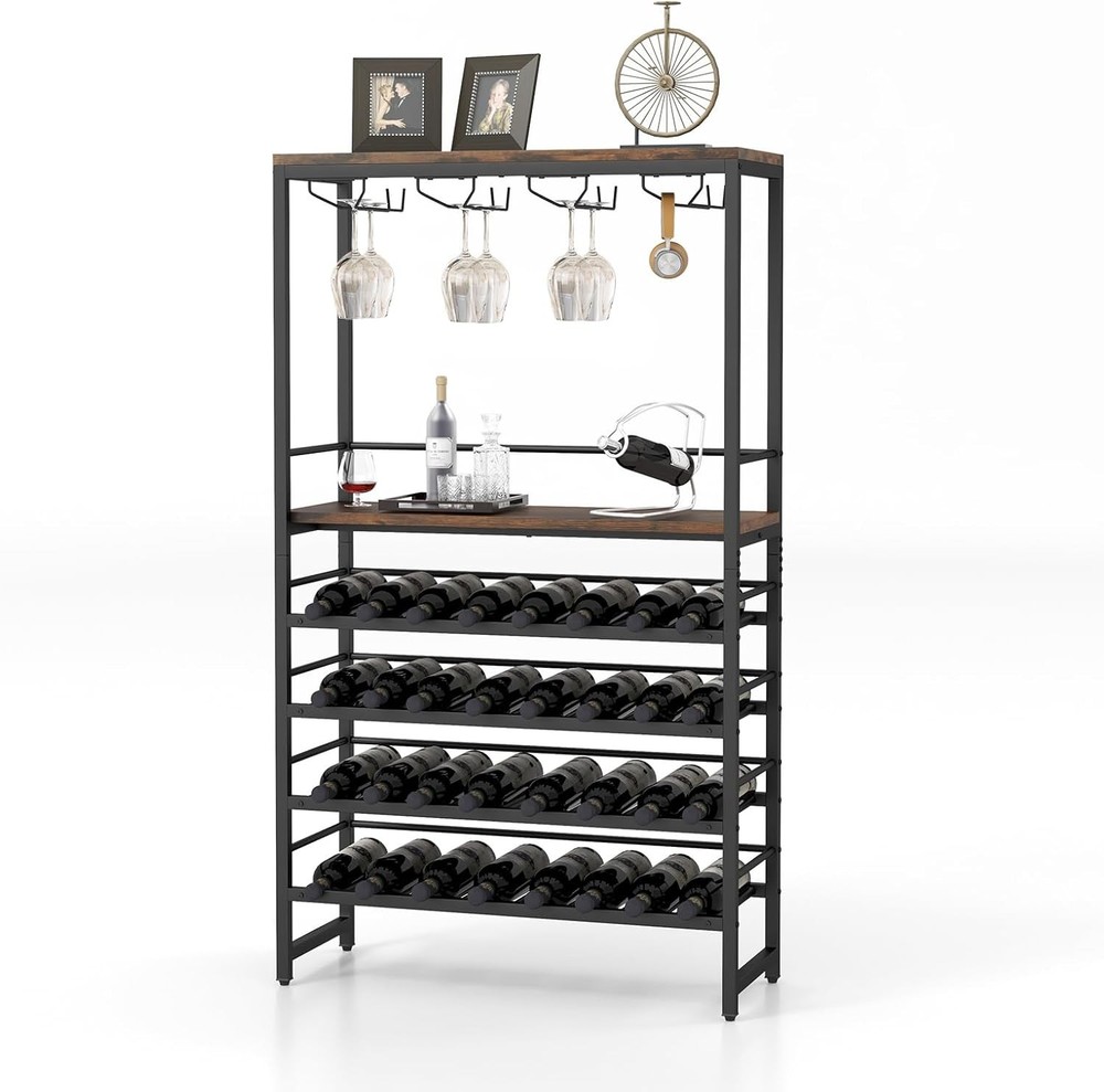 4-Tier Industrial Wine Rack Holds 32 Bottles Freestanding Floor Storage