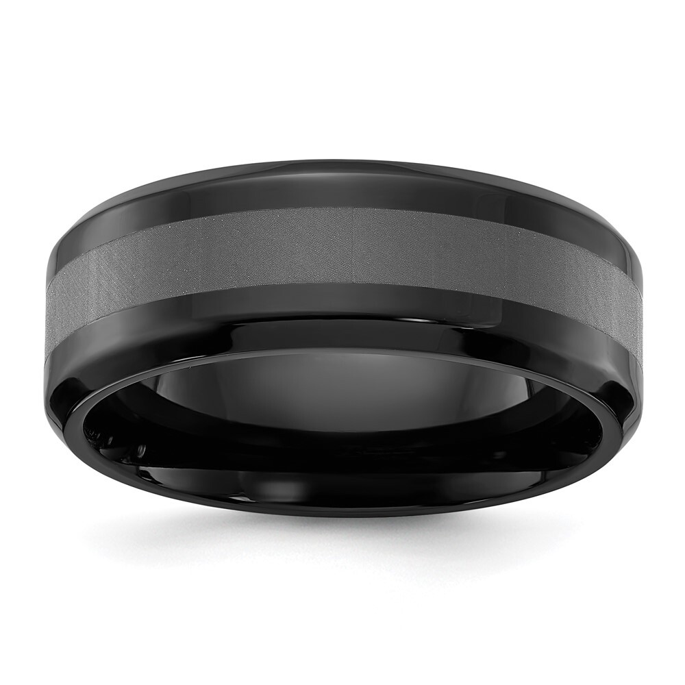 Titanium Polished Black IP-plated Brushed Center 8mm Band Ring Size 11