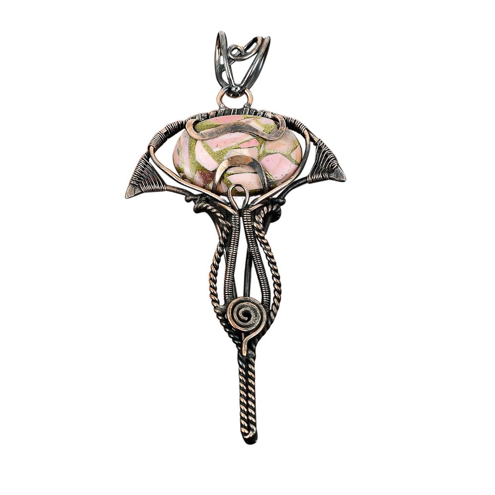 Mothers day Sale Copper Oval Natural Copper Pink Opal Art Deco Pendant Jewelry-image