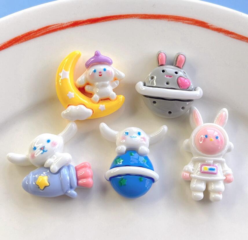 20Pcs Mixed Flatback Resin Cartoon Rabbit Style Space Planets DIY Embellishments