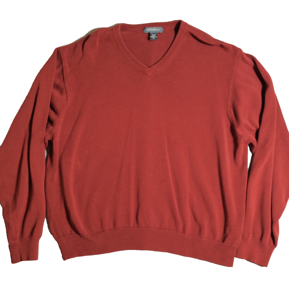 Eddie Bauer Pima Cotton Sweater Men's 2XL Red V-Neck Ribbed Soft Outdoors