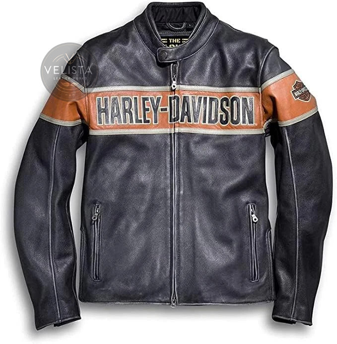 Men’s Harley Davidson Motorcycle Distressed BLack Biker Real Leather Jacket