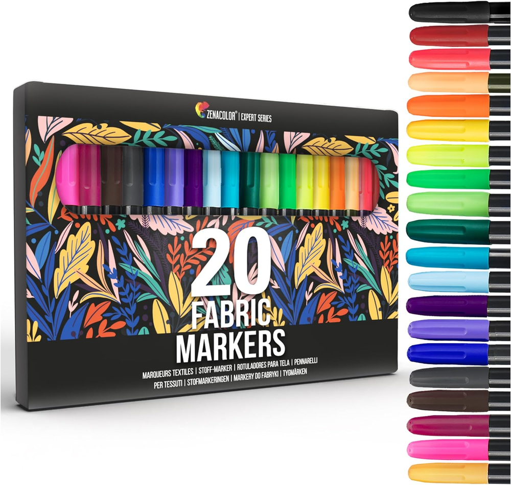 20 Fabric Markers Pens Set - Indelible and Permanent Fabric Paint Fine Point Tex