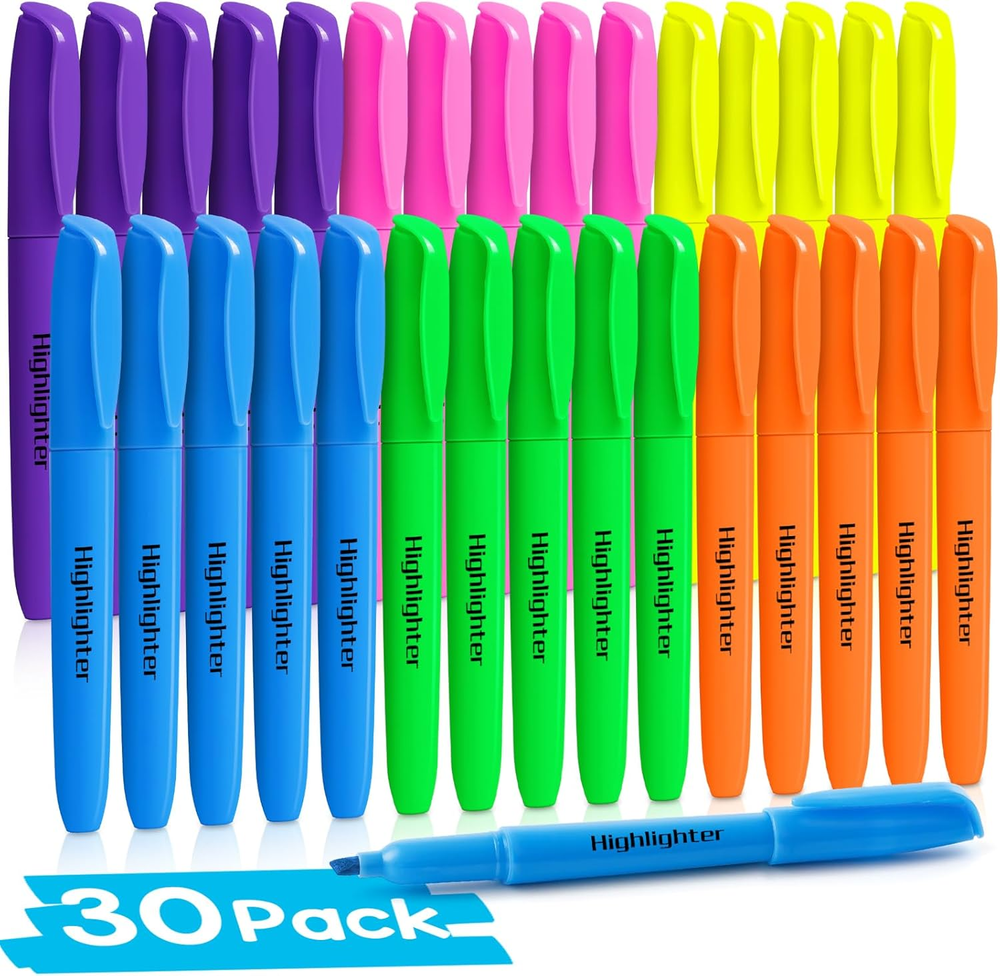 30 Count Highlighters Chisel Tip Dry-Quickly Highlighter Markers Highlighters