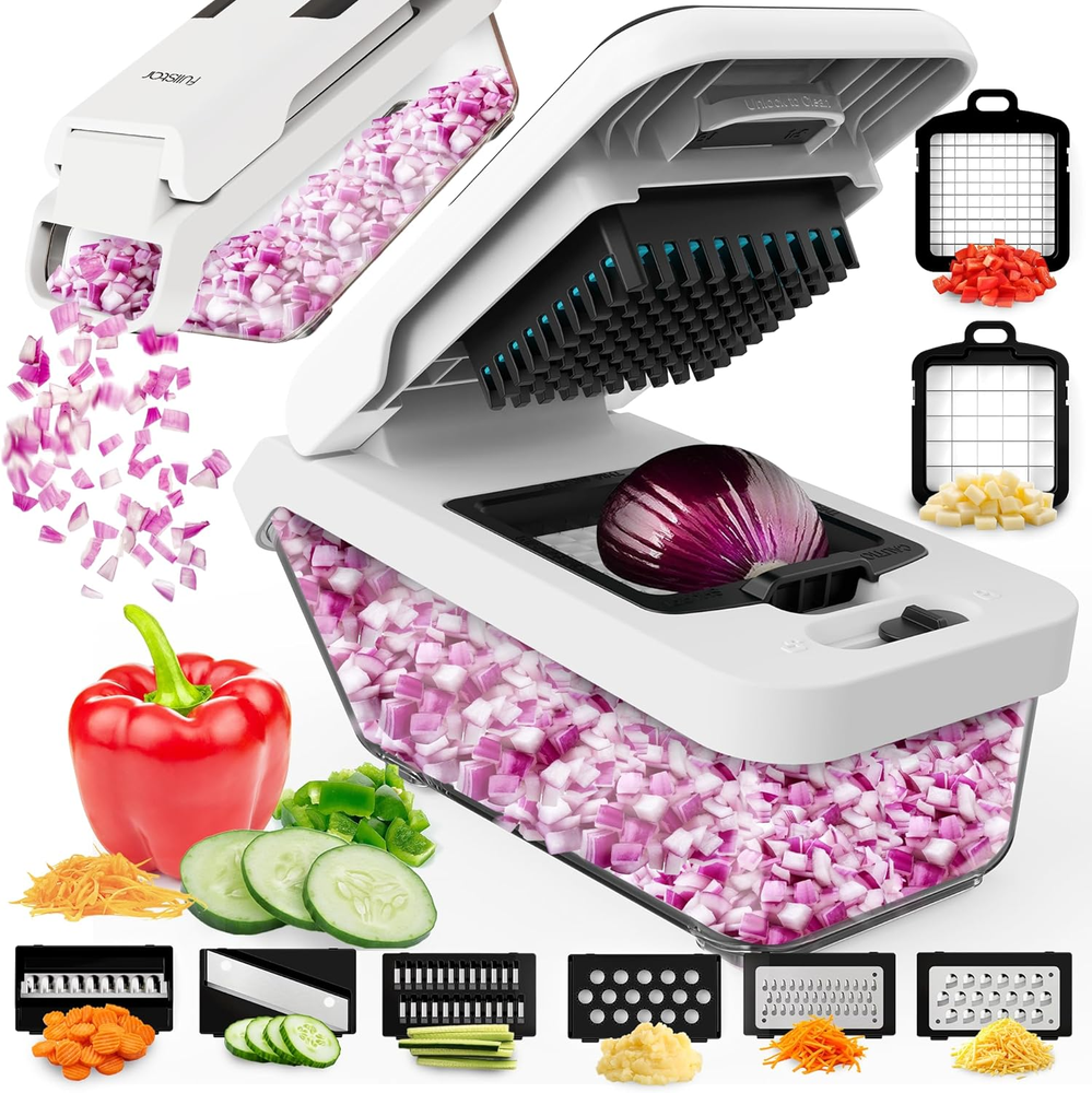 Efficient Vegetable Chopper with Container and Lid for Salad Prep