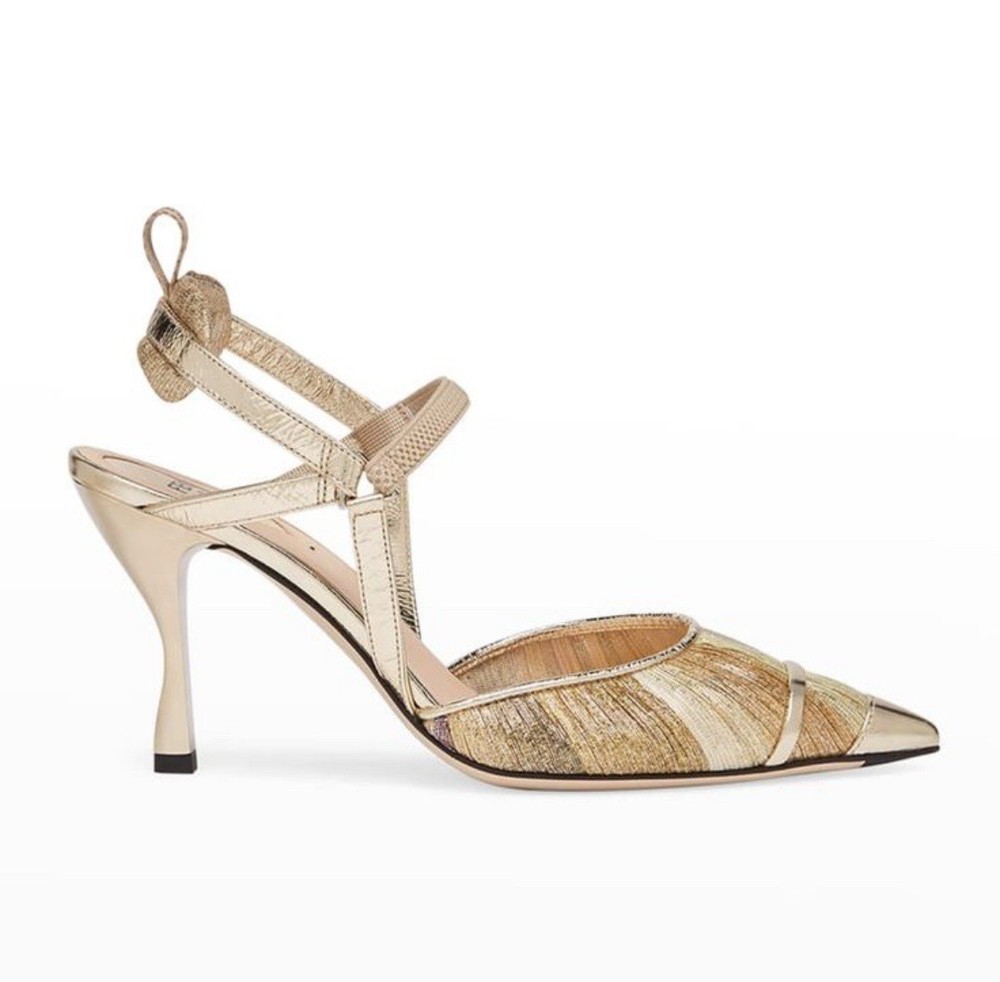 Fendi Colibri Lite 85mm Metallic Slingback Pumps SZ 37.5