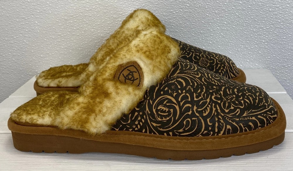 Ariat Jackie Embossed Slippers Square Toe Women's Size 11 Suede Brown Slip On