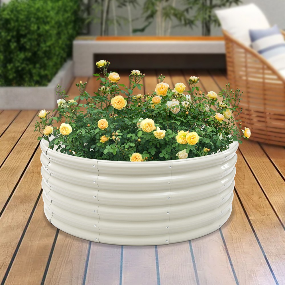 Round Galvanized Steel Raised Bed Garden Outdoor Flower Pit Ring Flower Planter